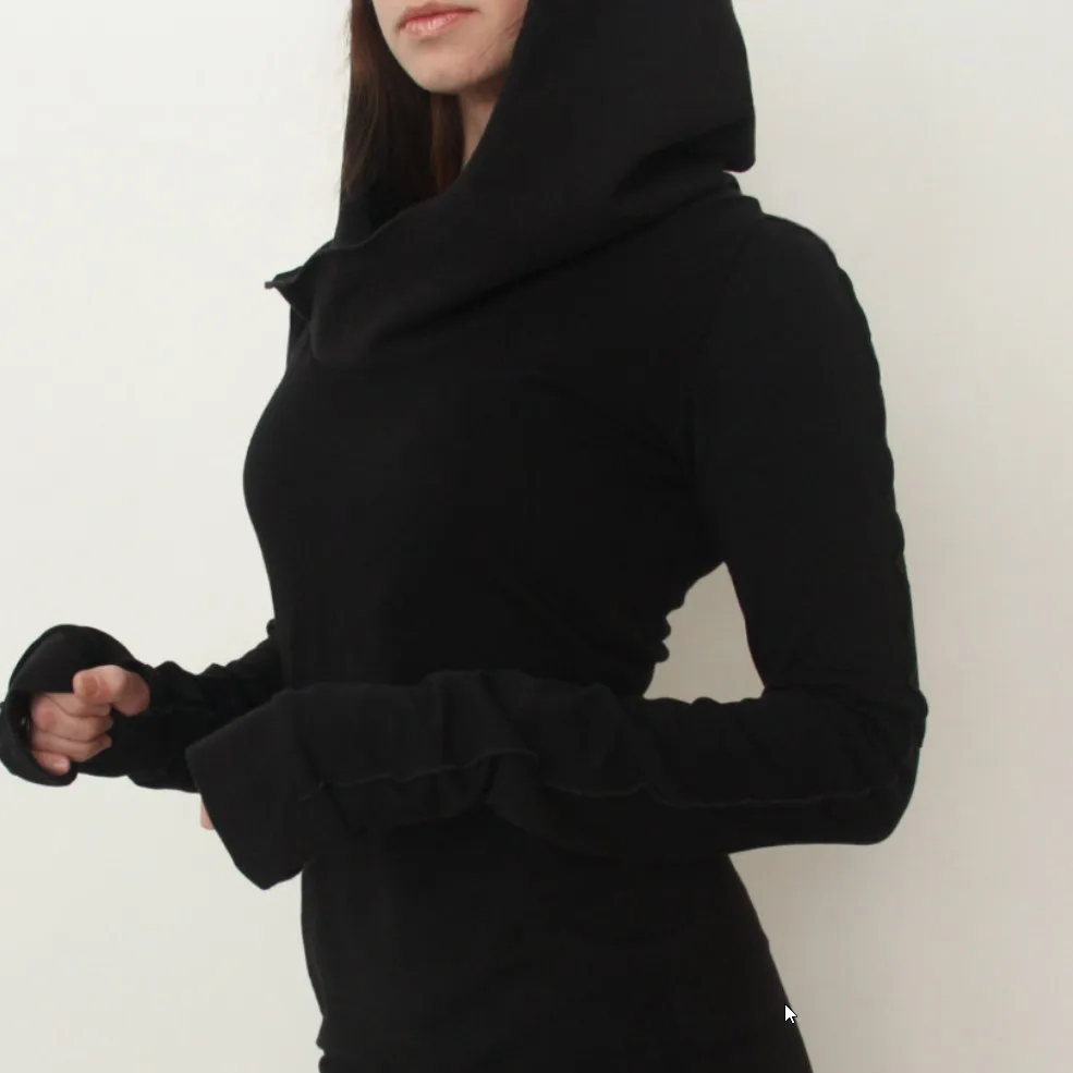 

Kalenmos Fashion Autumn Dress for Women Dark Black Hooded Sexy Slim Long Sleeve Mini Dresses Solid Hedging Woman Streetwear