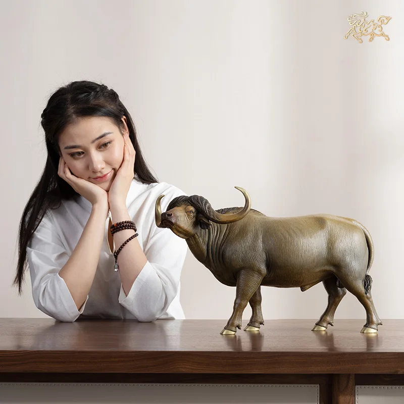 

Europe America High grade decorative art Bronze carving Good luck buffalo Bull Home store company bring fortune FENG SHUI statue