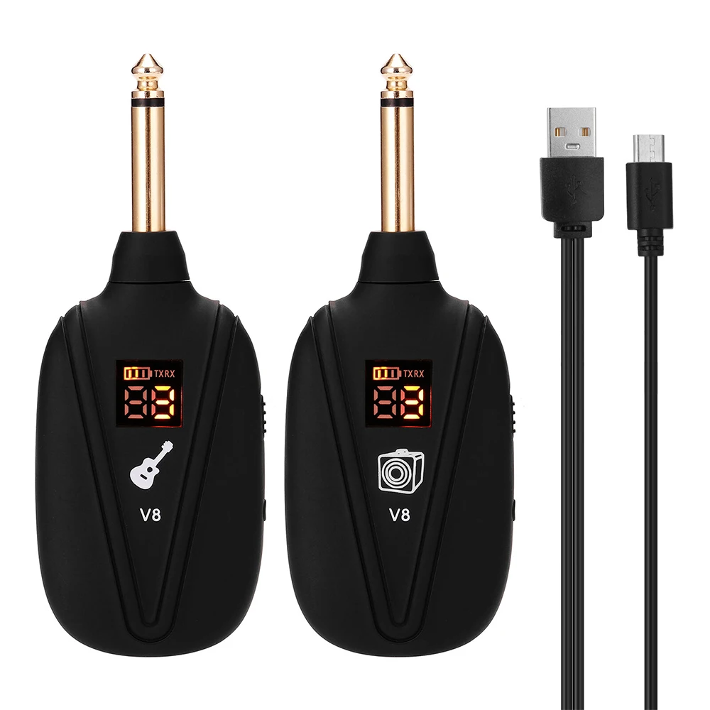 2 teilesatz v8 wireless gitarre sender empfänger system 4 kanäle für elektrische gitarre bass musical instruments free global shipping