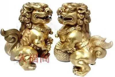 Китайский бутик художественной коллекции резьба латунь парная статуя льва | Дом
