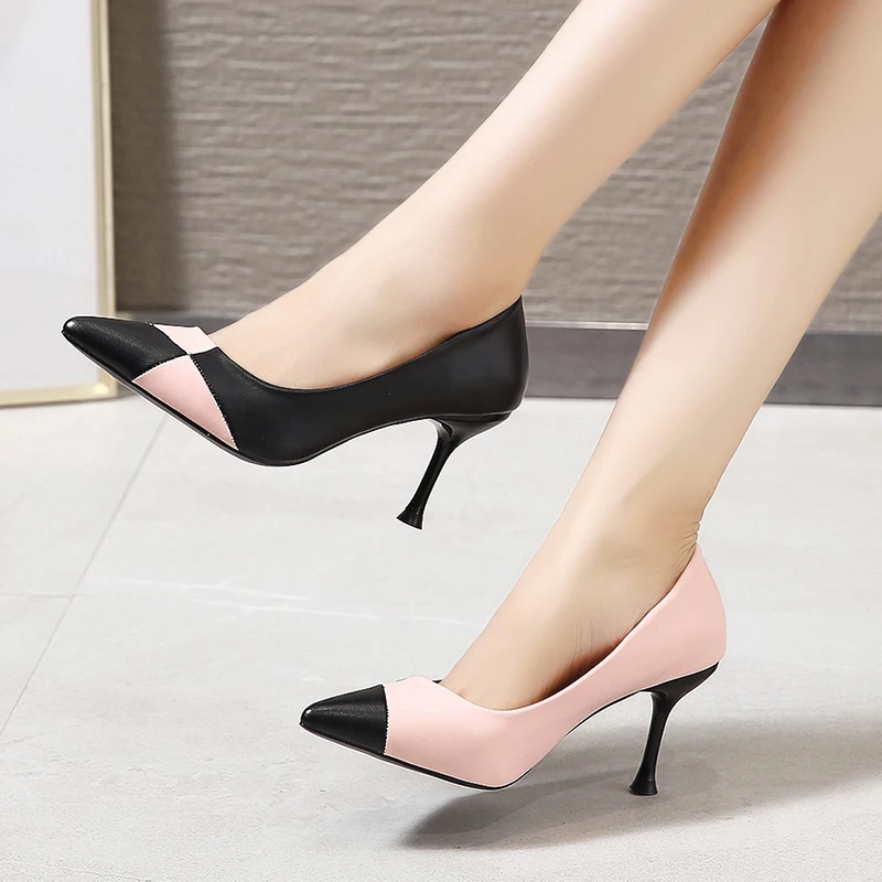 

high heels Color matching Hot women's pointed toe shallow mouth embroidery women's spring high heel dress shoes women W27-37