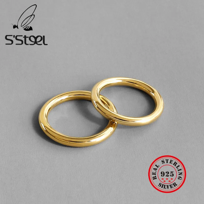 

S'STEEL, Настоящее серебро 925 пробы, кольца для женщин, S925, круглое Золотое кольцо, Bague Argent Massif Pour Femme, аксессуары, модные ювелирные изделия