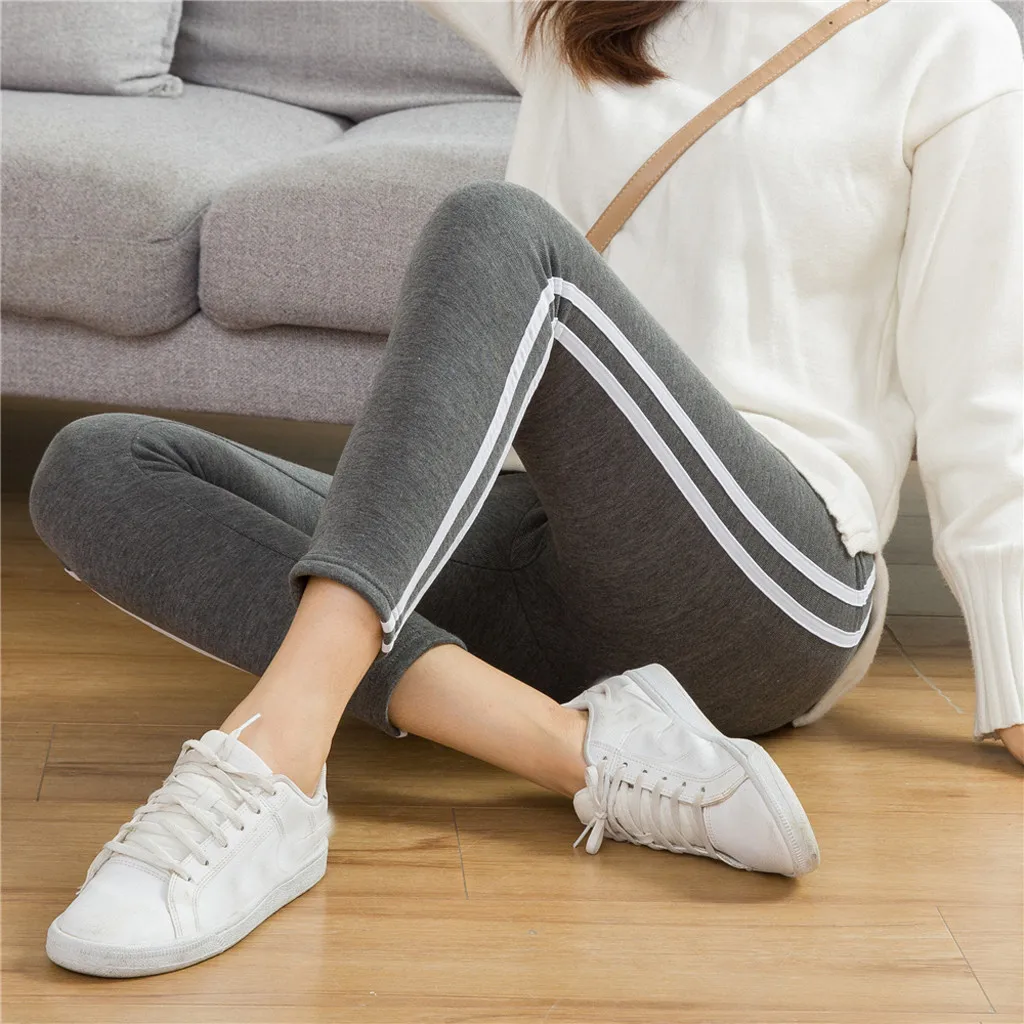 Женские эластичные леггинсы для фитнеса бега йоги с принтом в полоску высокая