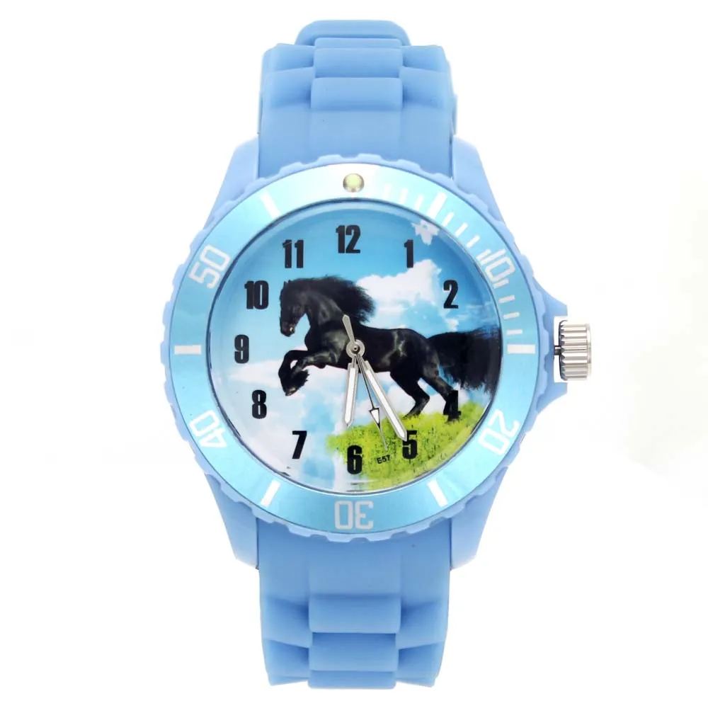 

Running Horses Steed Animal Pattern Ladies Watches Colorful Silicone Band Fashion Jewelry Men Women Sport Quartz Wrist Watch