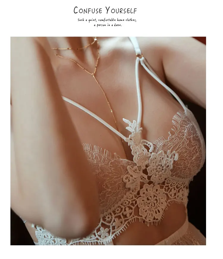 Новая сексуальная ультра-пижама из тонкой ткани женские ресницы кружева ажурные перспектива тонкие ремни ночная рубашка комплект Нижнее белье женские пижамы наборы