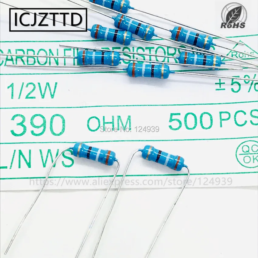 

500pcs/bag 0.5W 5% 1/2W 5% Carbon Film 68R 75R 82R 91R 100R 120R 150R 180R 200R 220R 240R 270R 300R 330R 360R 390 430R 470R 510R