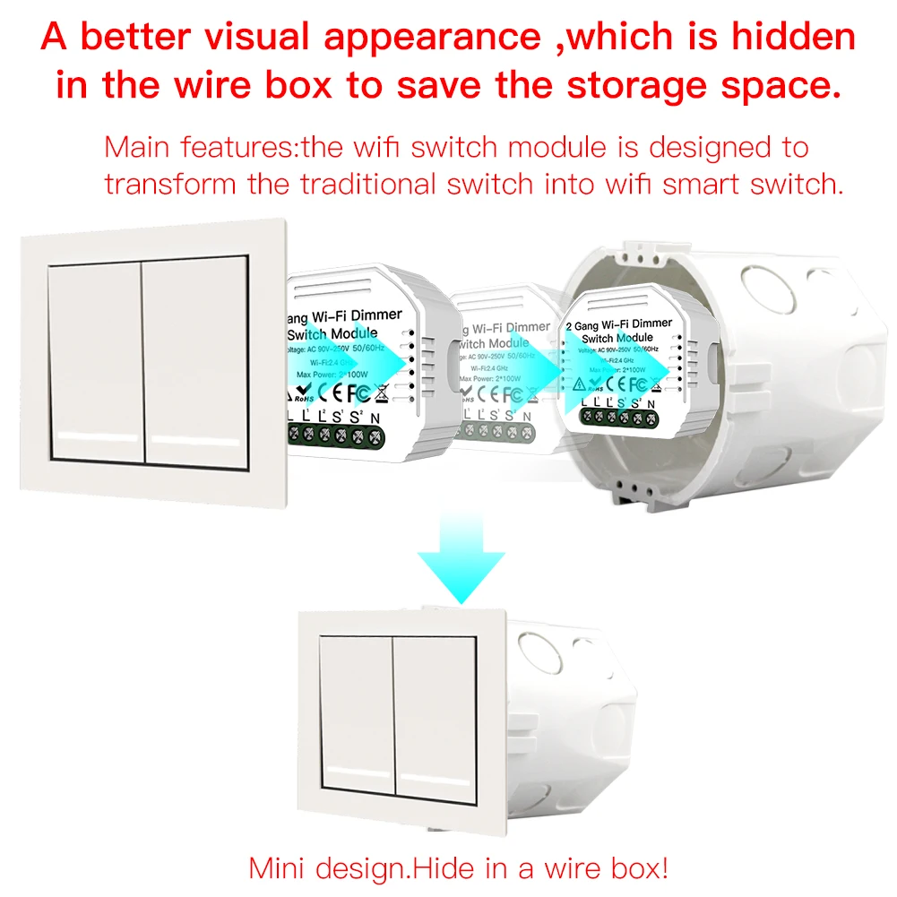 

2 Gang DIY WiFi Smart Light LED Dimmer Module Switch Smart Life/Tuya APP Remote Control Work with Alexa Echo Google Home