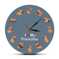 i love my frenchie puppy dog printed wall clock dog breed french bulldog decorative silent wall watch pet shop wall art sign