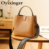 oyixinger womens luxury shoulder bag classic genuine leather bucket bag lychee pattern crossbody bags chic handbag for ladies