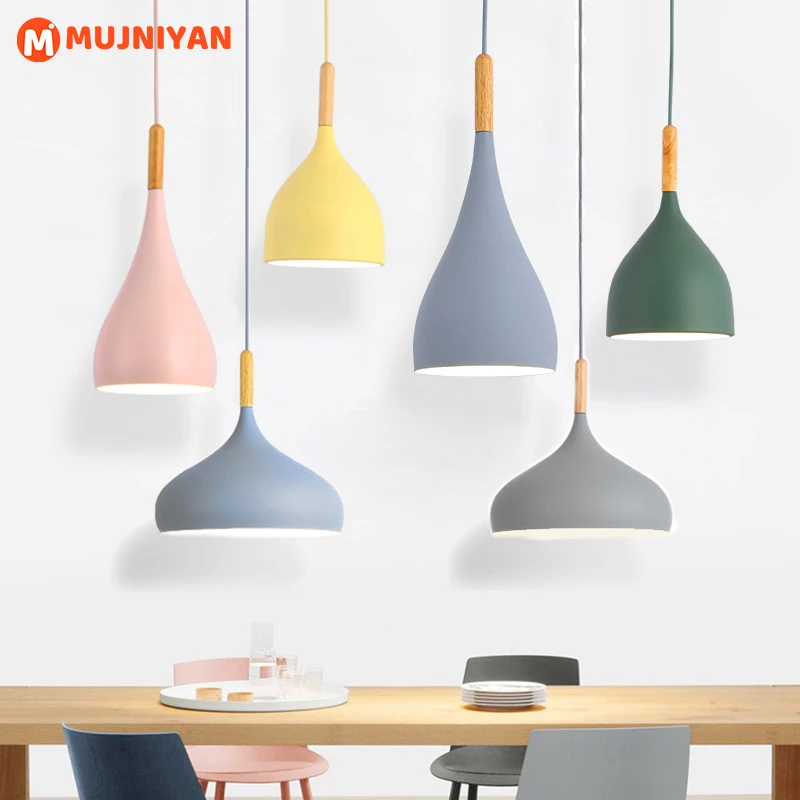 

Multicolour Lustre Pendant Lights Restaurant Wood Hanging lighting kitchen Light Fixtures Modern E27 LED Loft Hanglamp