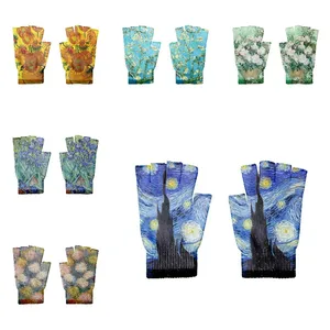 Imported The Famous Van Gogh Sunflower Oil Painting Gloves Touch Screen Comfortable Half Finger Gloves Men Wo
