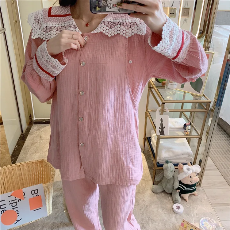 

Fdfklak High Quality Cotton Maternity Hospital Wear Pregnant Clothes Pink Pijamas Things For Pregnant Women 2020 Autumn New