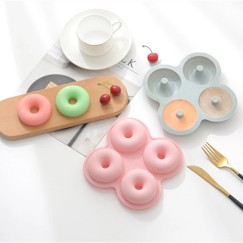 

4 Cavity Donut Creative Cake Silicone Mold Home Kitchen Baking tray Cake Silicone Molds Cooking Bakeware Bake Tools Moulds brush