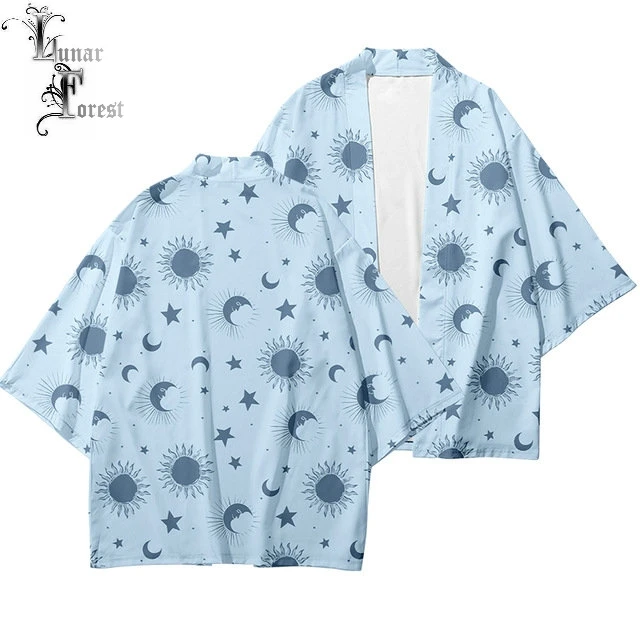 

Fashion Cool Sun Moon Star 3D Printing Japanese Kimono Haori Yukata Women/Mens Summer Casual Short Sleeve boy/girls Cardigan