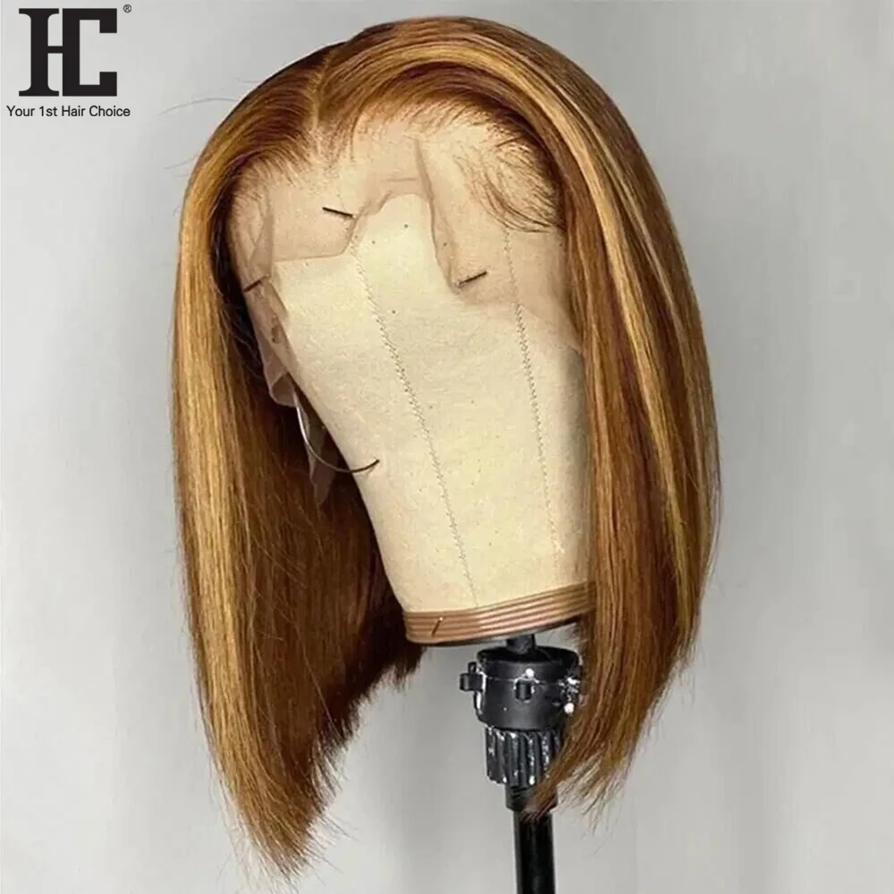 Ombre Highlight Bob Wig Brown Honey Blonde Straight 13x1 Lace Part Wig Pre Plucked Human Hair Wigs Remy Bob Lace Front Wig