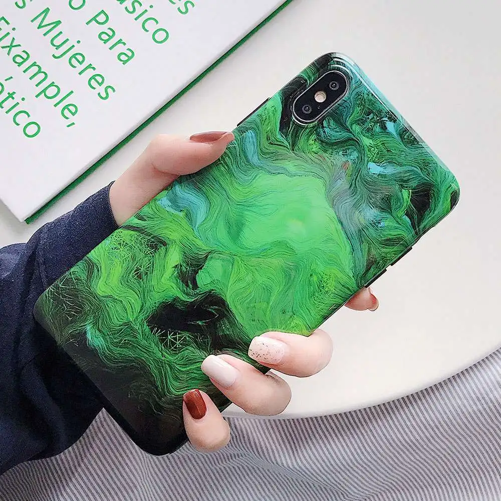 Роскошный Зеленый Мраморный чехол для телефона iPhone XR XS X 7 8 MAX 6 6S Plus Мягкий IMD