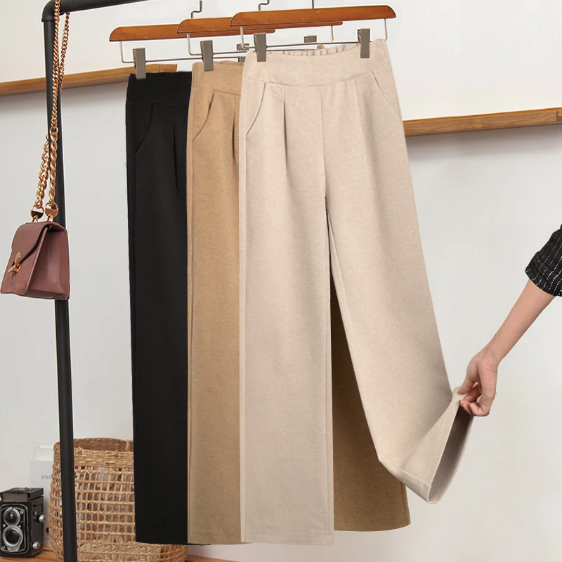 

winter Korean high waisted suit material loose tight waist large size 9-cent wool wide legged pants 7-point pants