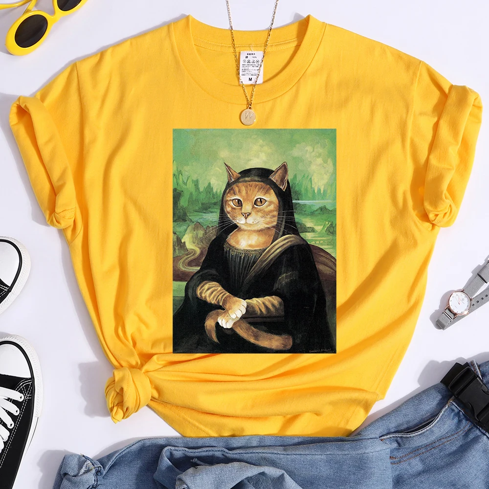 

Funny Tshirts Elegant Kitten Oil Painting Print Women T Shirt Vintage T-Shirt For Woman Hip Hop Fashion Womens Short Sleeve Tops