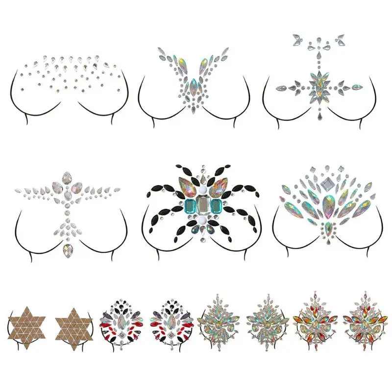 Грудь и камнями кластера временные самоклеющиеся тату Diamond Стикеры|Временные