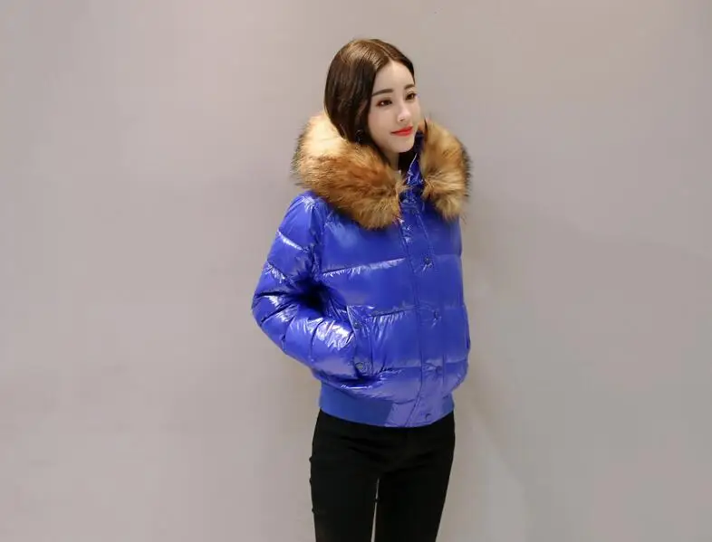 blue have fur Черное меховое пальто с большим меховым воротником, хлопковая зимняя куртка, женские парки, короткая утолщенная тонкая модная пуховая хлопковая куртка для женщин и студентов - Цвет: blue have fur