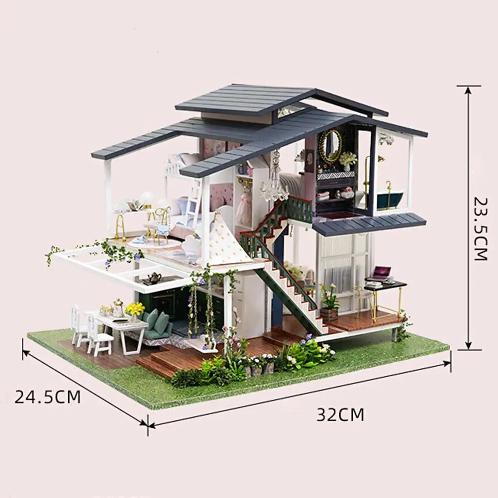 

DIY Hut French-style Villa Princess Doll House Toys Model Furniture 3D Wooden Miniature Dollhouse Toys For Kid Birthday Presents