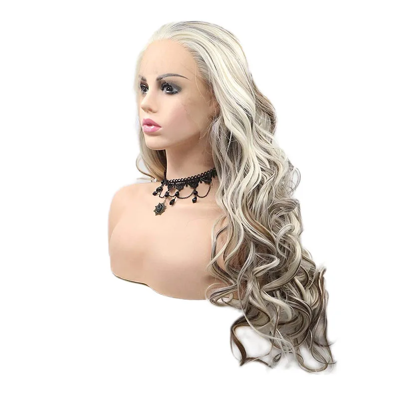 Браун Блонд меховые парики с эффектом крупных локонов для женщин, синтетические волосы, без клея, термостойкие волокна, 24 дюйма.