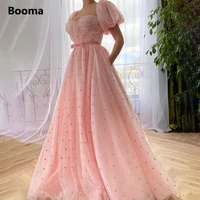 booma baby pink heart tulle prom dresses sweetheart short puff sleeves ruched prom gowns bow belt a line wedding party dresses