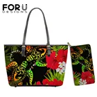 FORUDESIGNS полинезийская кожаная сумка через плечо с принтом черепахи для женщин, роскошная дизайнерская сумка-кошелек Hibiscus 2 комплекта sac a main