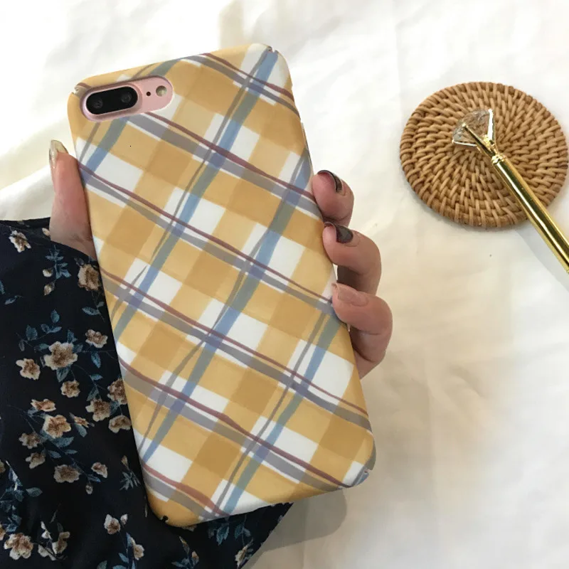 Одежда в Корейском стиле для девочек простые решетки чехол телефона iPhone11 X XS XR XSMax