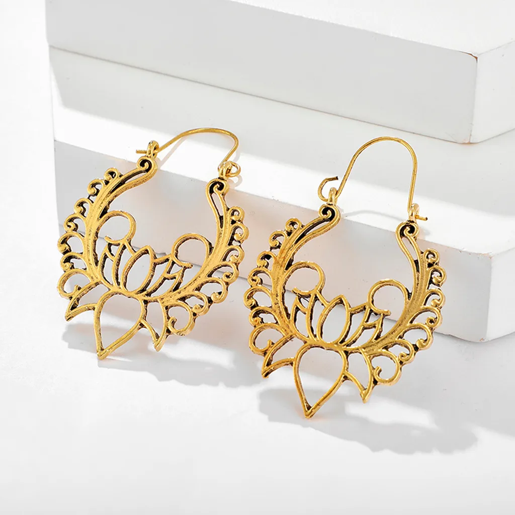 Висячие серьги для женщин винтажные богемные ажурные круглые рыбки листья