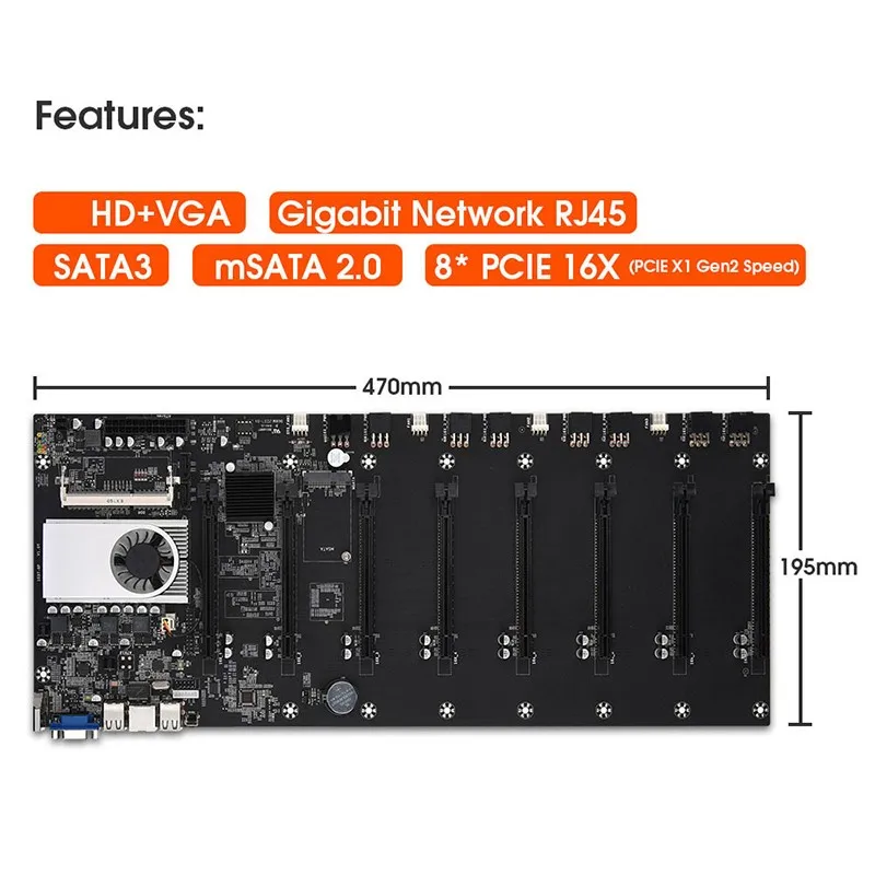 

BTC-T37/BTC-S37/BTC-D37 Mining Motherboard 8 GPU bitcoin Crypto Etherum Mining Support 1066/1333/1600MHz