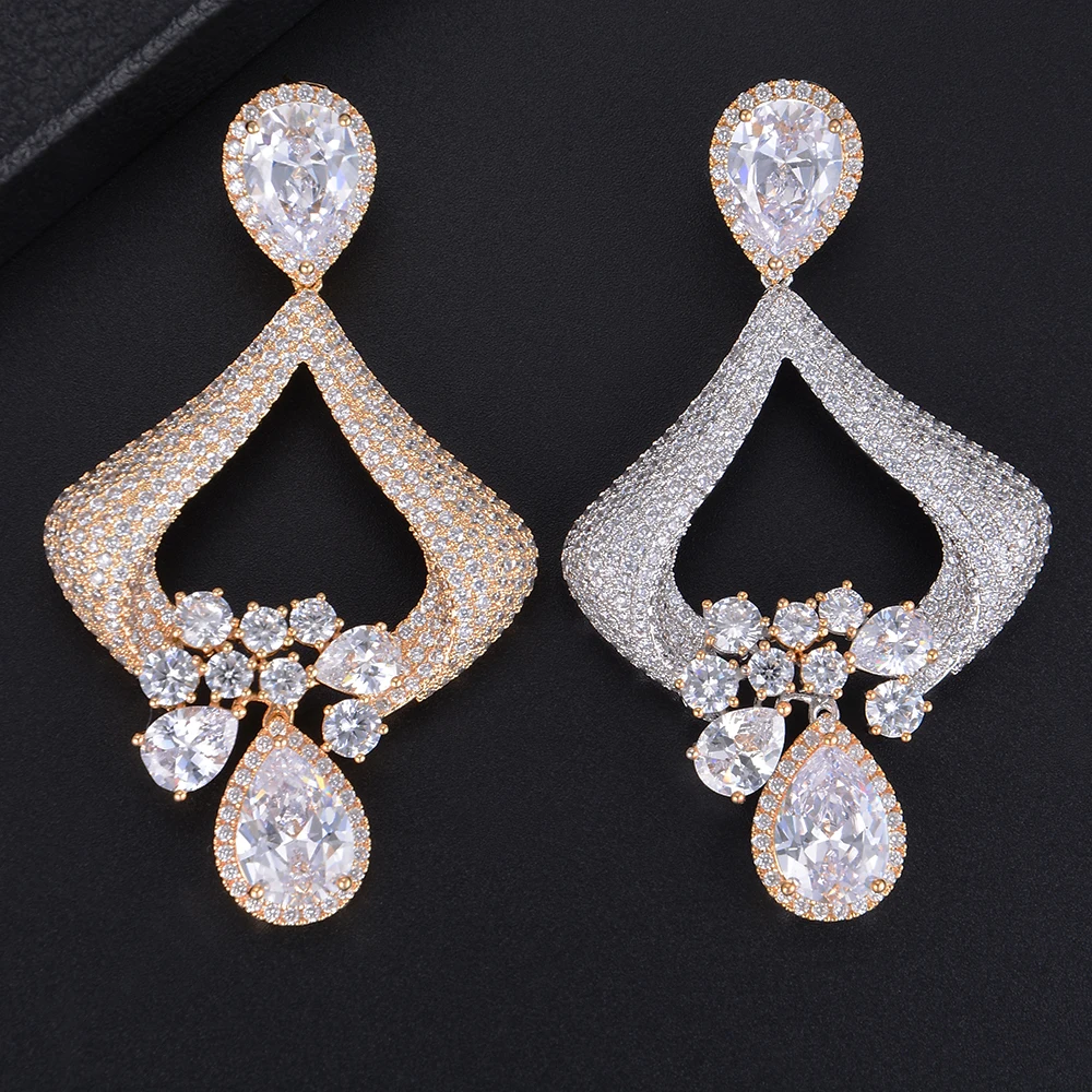 

KellyBola Fashion Drop Pierced Geometry Hollow Teardrop Pendant Cubic Zirconia Dangle Drop Earrings For Women Girls