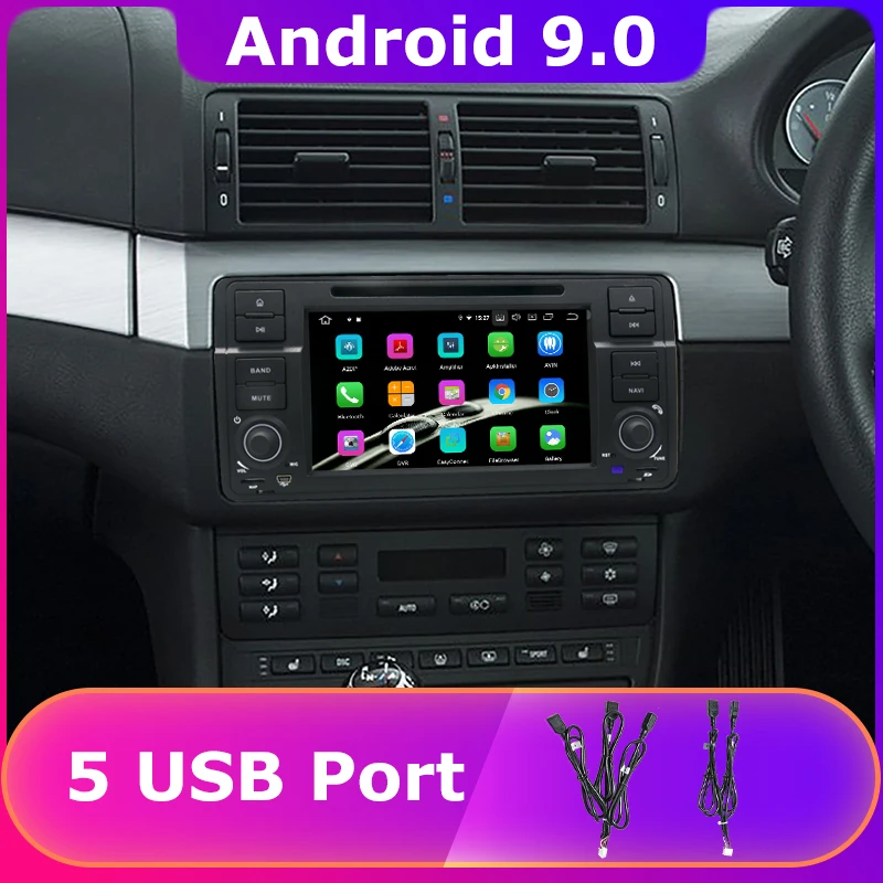Автомобильный DVD-плеер PX6/Octa Core 5 USB-портов Android 9 0 4 Гб + 64 ГБ для BMW 3 серии E46 1998-2006 M3 318