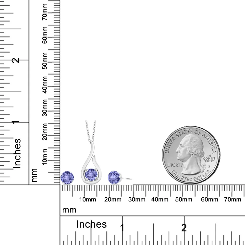 Набор ювелирных изделий из танзанита круглые серьги с подвеской серебра 925 пробы