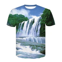 waterfall scenery top 3d printing streetwear retro t shirt fashion casual style mens fashion short sleeved mens t shirt summer