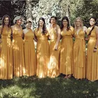 ТРАПЕЦИЕВИДНОЕ ПЛАТЬЕ до пола с V-образным вырезом, простые свадебные платья на заказ, Новое поступление, желтое платье для подружки невесты