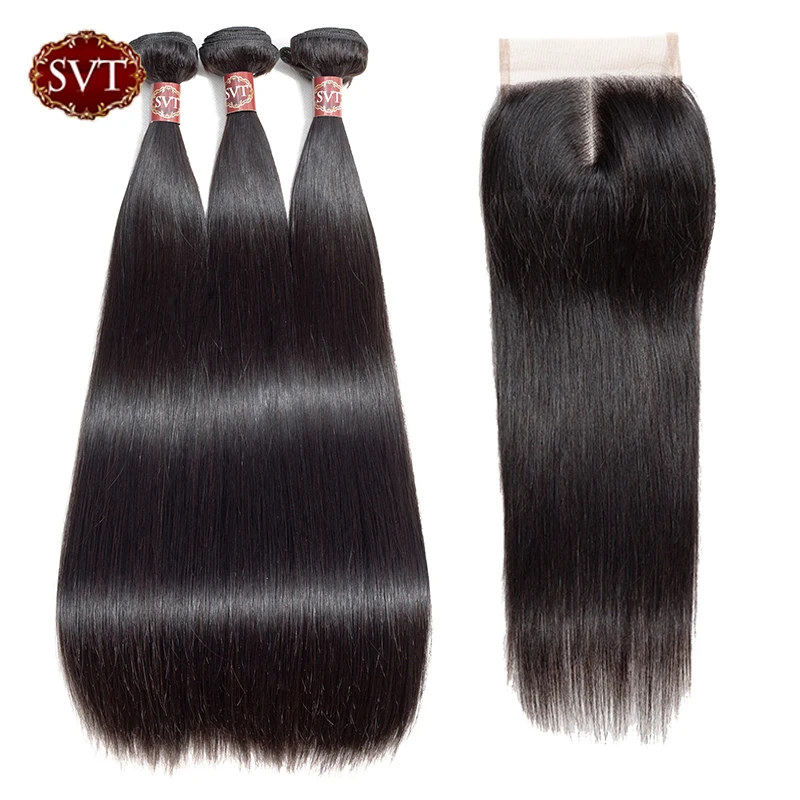 SVT волосы индийские прямые пряди с закрытием 8-26 &quotсредний коэффициент 4 шт./лот не