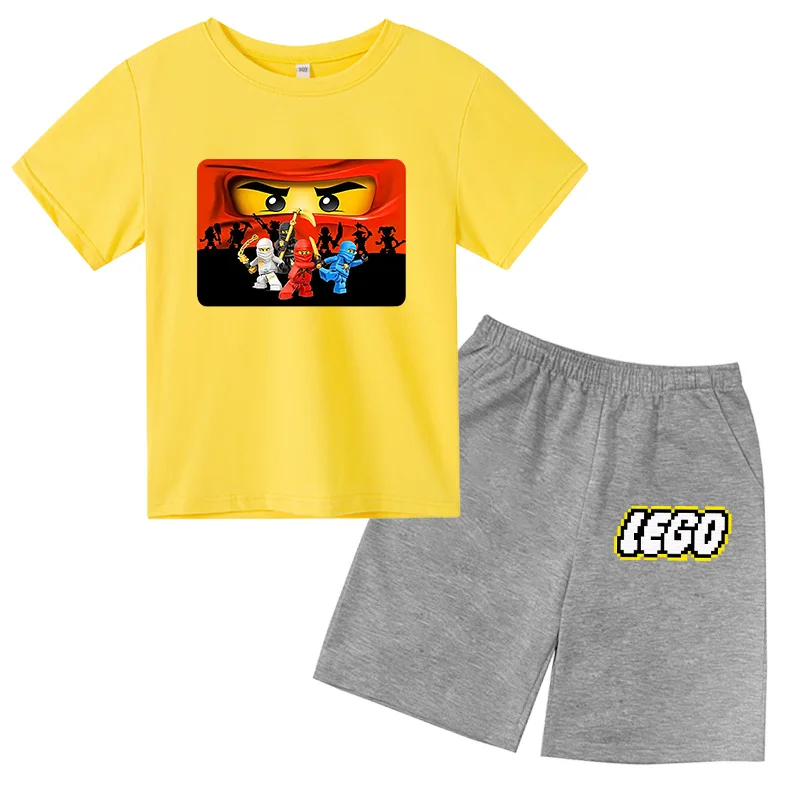 Летняя одежда для маленьких мальчиков топы с мультяшным принтом ниндзя детский