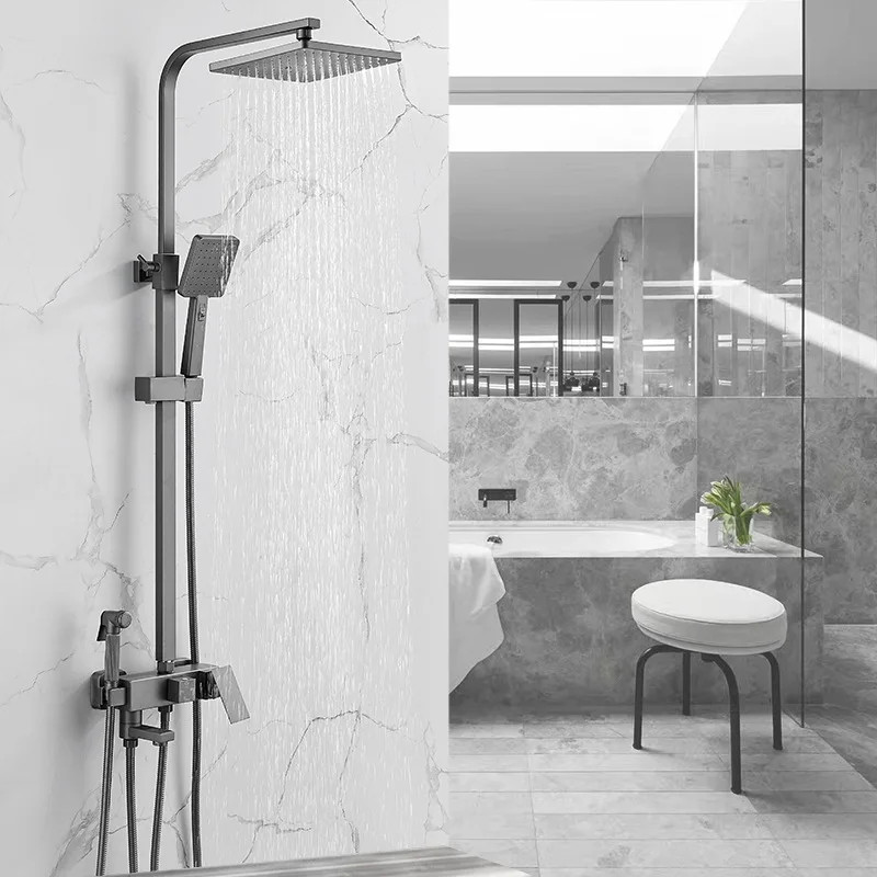 

Серый смеситель для душа, дождевой кран для ванны, 4-ходовой, с биде, комплект для горячей и холодной воды