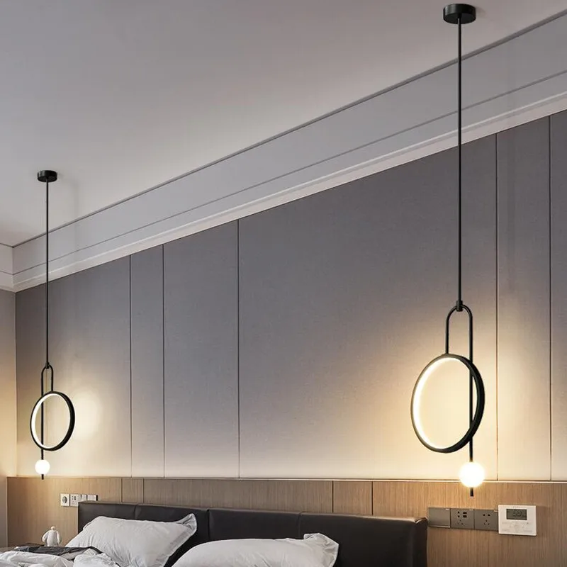 

Nordic Round Metal Tube Led Acrylic Ring Pendant Lights For Dining Room Kitchen Hotel Bedchamber Hanging Lamp Indoor Decoration
