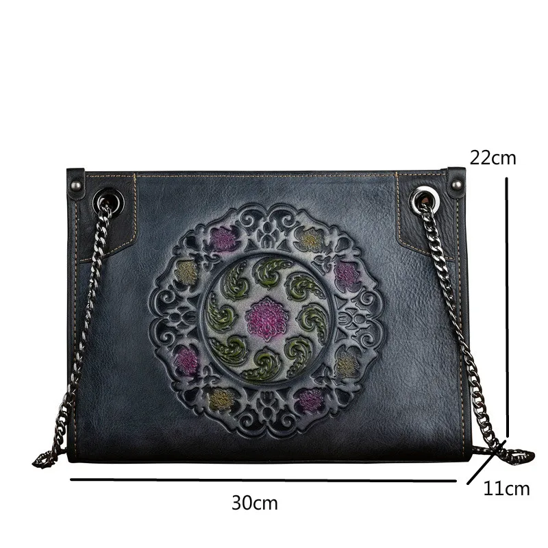 

VOLASSS Retro Genuine Leather Women's Bag Ladies Luxury Handbags For Female Vintage Handmade Embossed Shoulder Bag Messenger Bag