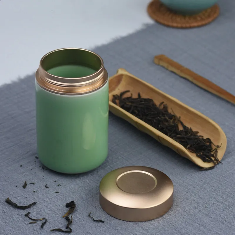 Ceramic Tea Caddy Mini Celadon Storage Boxes Sealed Coffee Powder Cans Leaves Container Portable Travel Organizer | Дом и сад