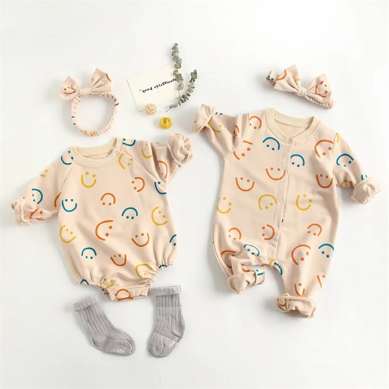 

Baby Children Rompers Autumn Long Sleeve Smile Pattern Cotton Jumpsuits for Kids New Arrivals Children Playsuits