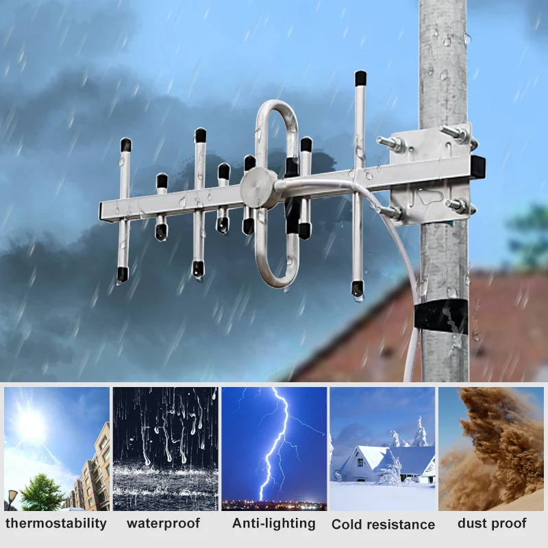 

GOBOOST Gsm Signal Repeater Gsm 900 Wcdma 2100 MHz Celluar Amplifier 13 Dbi Yagi Antenna Whip Antenna And 10 Meters Cable A set