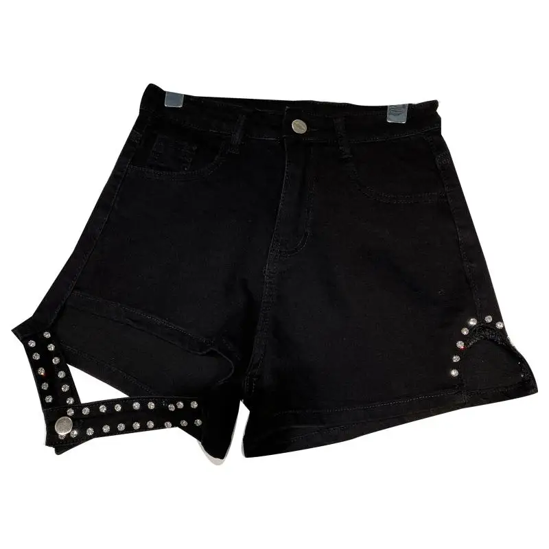 

2021 Summer New Jeans Trousers Rivet Heavy Industry Punk Motorcycle Street Stretch Slim Denim Shorts Woman Hot Pants Short Jean