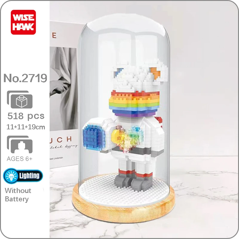 WS 2719 Space Rainbow Building Blocks Bear Astronaut Spaceman Led Light Display Cover Animal Mini Diamond Bricks Toy Kid Gifts | Игрушки и