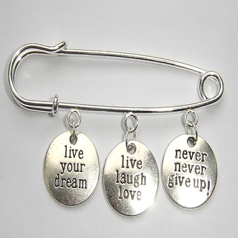 Live Your Dream Brooches for Women Never Give Up ! Laugh Love Brooch Pin Boho Dress Coat Bag Jewelry Brithday Festival | Украшения и