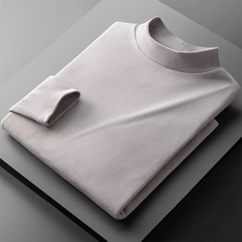 

Fuzzy T-Shirt Half High Collars Inner Wear Long Sleeve Men Polyester Slim