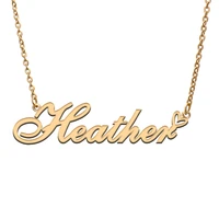 love heart heather name necklace for women stainless steel gold silver nameplate pendant femme mother child girls gift