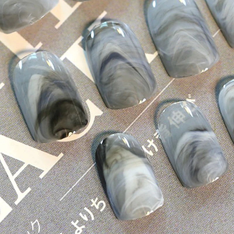 24PCS/Set Fashion Fake False Nails Tips Girls Marble Short Paragraph Nail DIY Fingersnails Extention Tool Accessories | Красота и